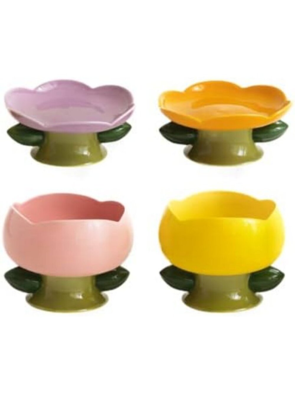 Elevated Ceramic Cat Bowls for Whisker & Spine Comfort - Flower Design, Purple - Picture 2 of 7